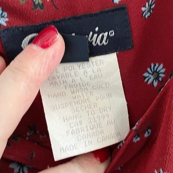 Vintage 90s Maxi dress Empire waist Sleeveless Floral Dark Red Burgundy Sz 13 - Picture 12 of 14